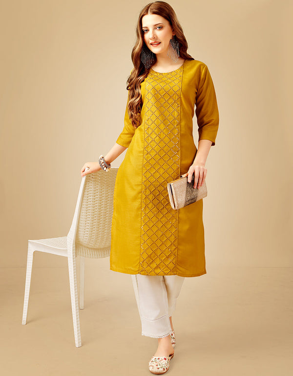 Yellow Cotton Magic Slub Pant Straight