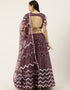 Burgundy Net Lehenga Choli Back View