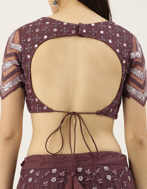 Burgundy Net Lehenga Choli Salwar Kameez