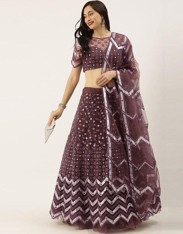 Burgundy Net Lehenga Choli