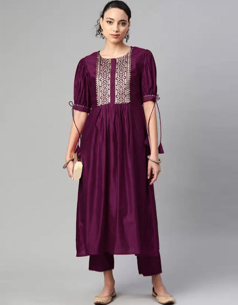 Wine Viscose Rayon Pant Suit Closure View