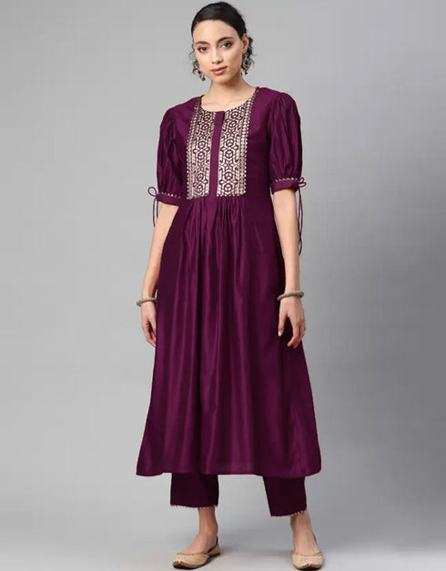 Wine Viscose Rayon Pant Suit