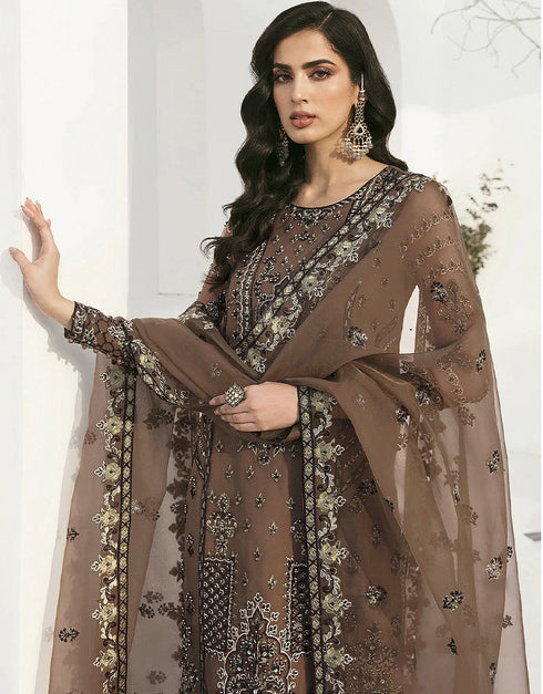 Brown Faux Georgette Pant Pakistani Suit Closure View