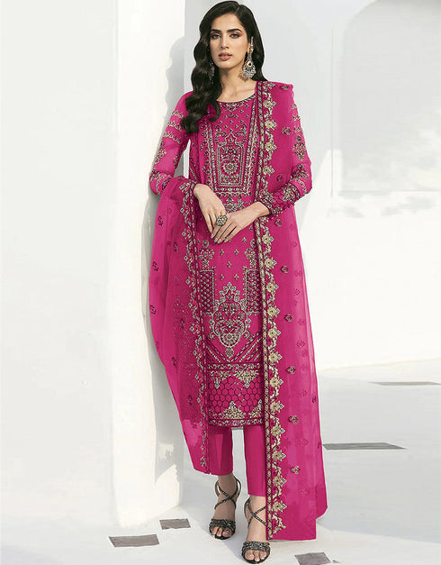 Pink Faux Georgette Pant Pakistani Suit