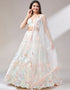 Cream Net Lehenga Choli Closure View