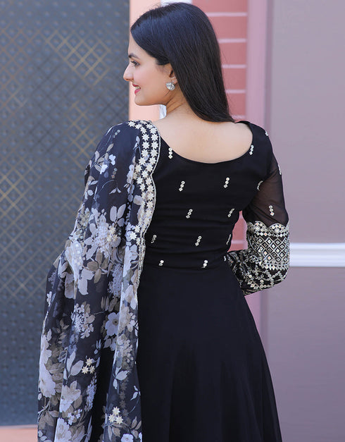 Black Faux Blooming N/A Gown Back View