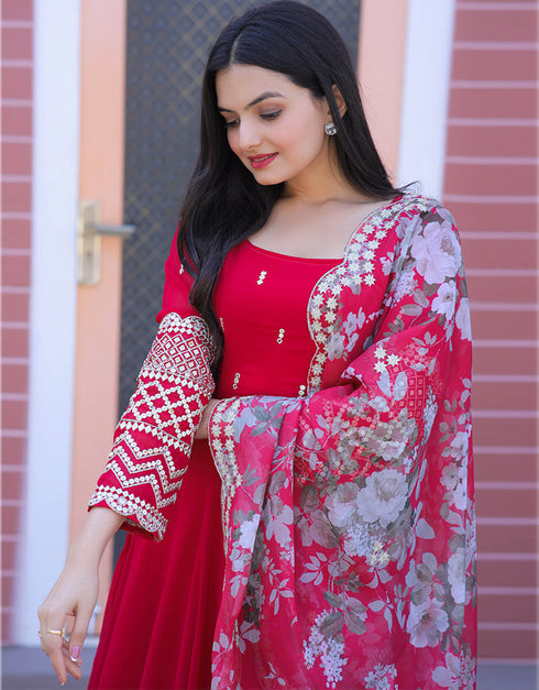 Rani Pink Faux Blooming N/A Gown Salwar Kameez