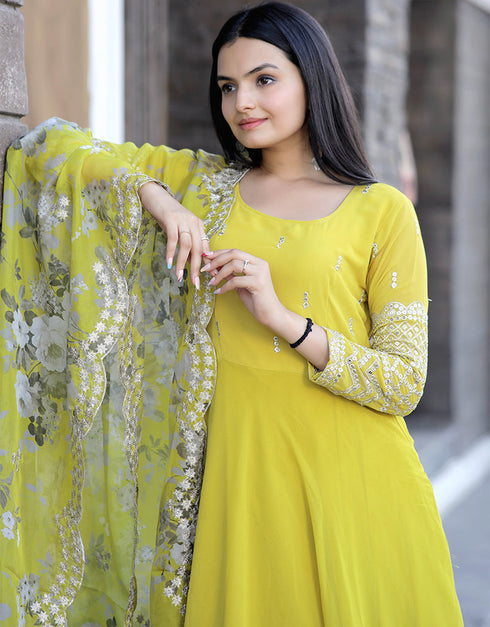 Yellow Faux Blooming N/A Gown Salwar Kameez