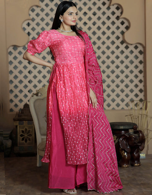 Pink Maslin Croche Palazzo Straight Back View
