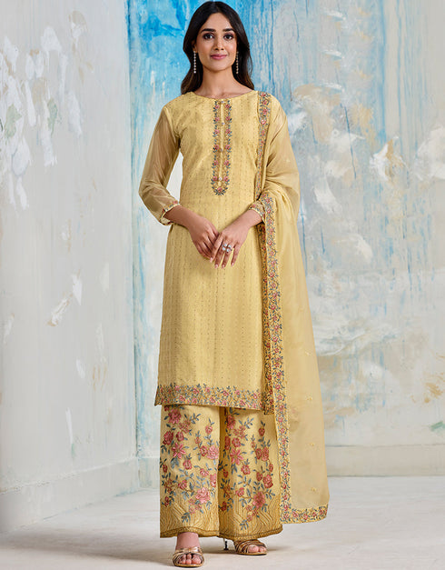 Yellow Soft Organza Satin Pant Straight