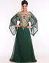 Dubai Bottle Green Georgette Hand Embroidery Party Wear Kaftan