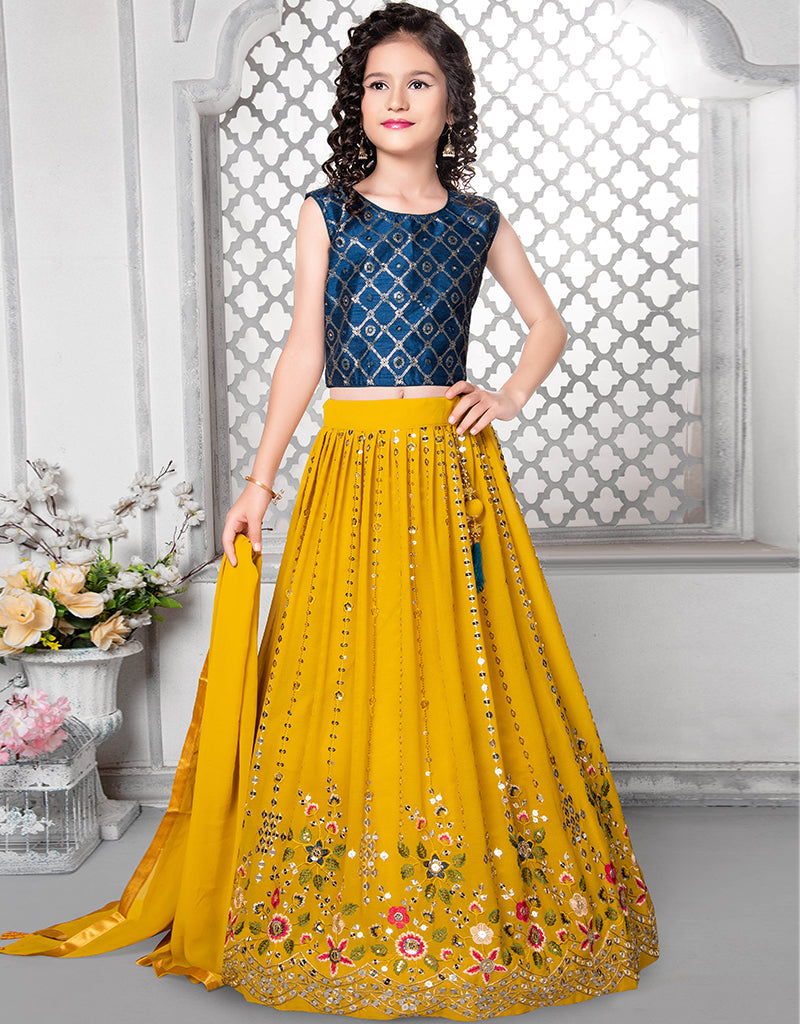 Heavy Embroidery Trendy Motif Blue Lehenga Choli - Rent main image 0