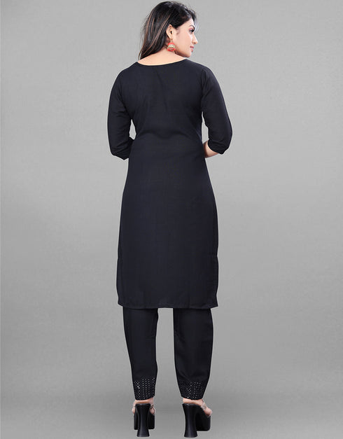 Black Heavy Rayon Pant Straight Back View