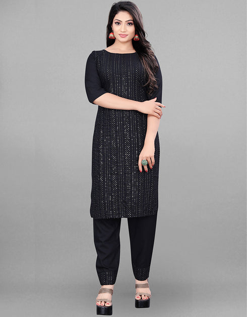 Black Heavy Rayon Pant Straight