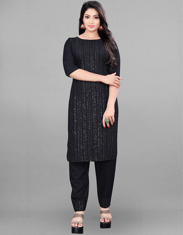 Black Heavy Rayon Pant Straight