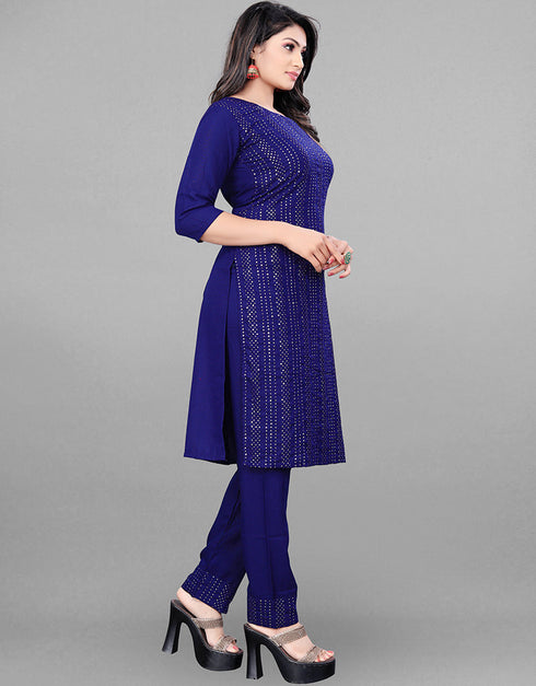 Blue Heavy Rayon Pant Straight Closure View