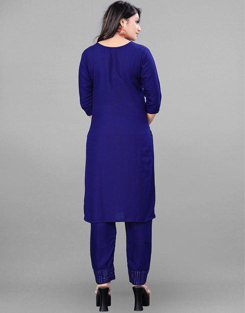 Blue Heavy Rayon Pant Straight Back View