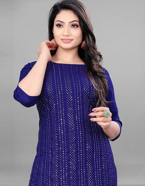 Blue Heavy Rayon Pant Straight Salwar Kameez