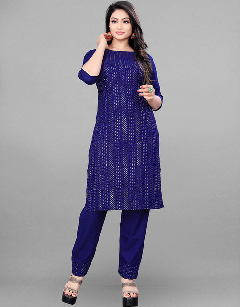 Blue Heavy Rayon Pant Straight