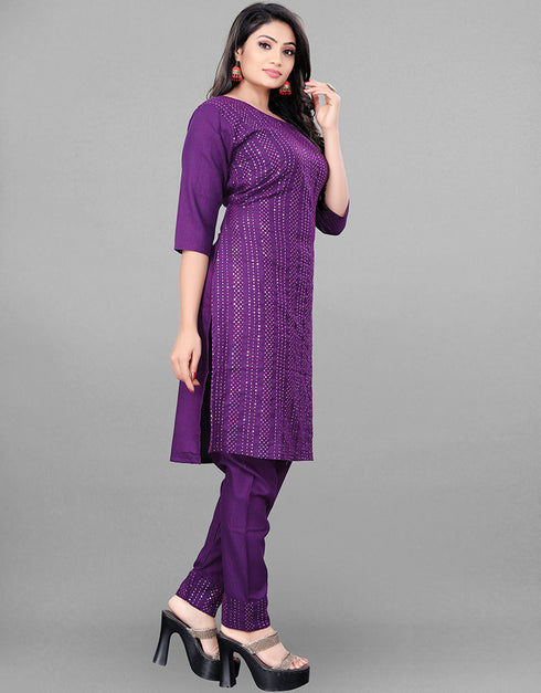 Purple Heavy Rayon Pant Straight Closure View