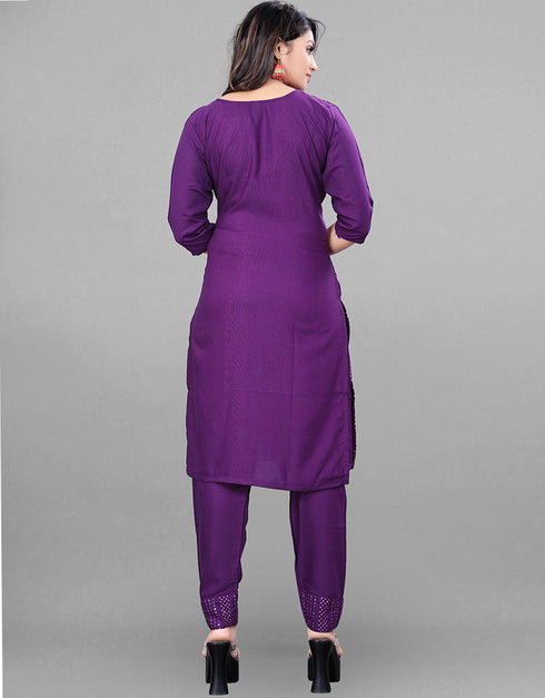 Purple Heavy Rayon Pant Straight Back View