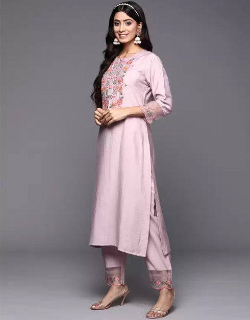 Light Pink Viscose Rayon Slub Pant Straight Back View