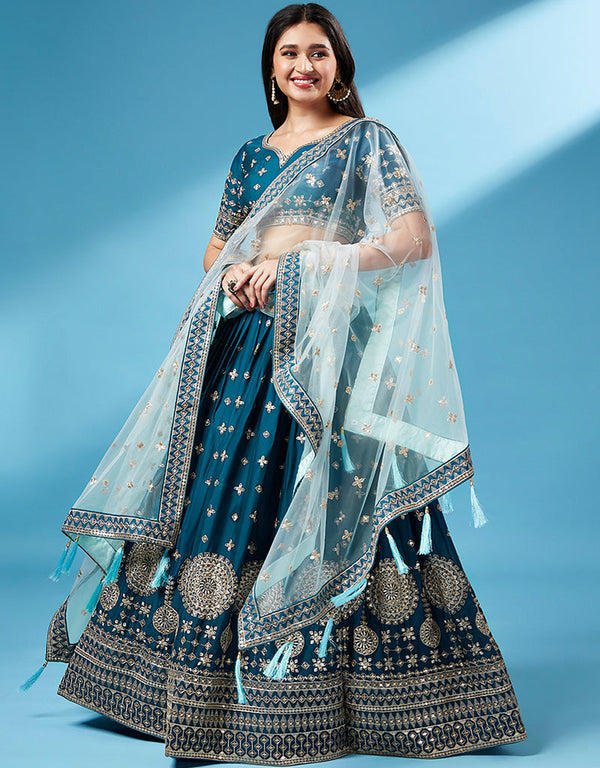 Teal Poly Georgette Lehenga Choli