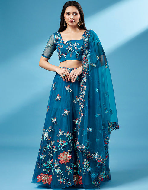 Teal Net Lehenga Choli