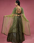 Olive Green Silk Lehenga Choli Back View