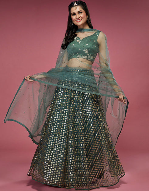 Lime Green Silk Lehenga Choli