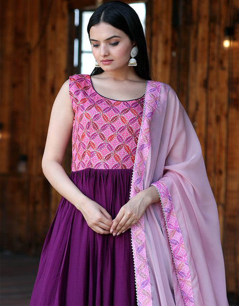 Pink Chinon N/A Gown Salwar Kameez