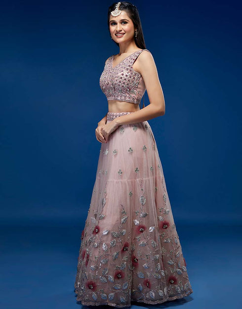 Mauve Net Lehenga Choli Closure View