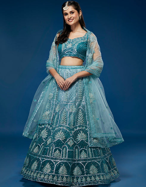 Blue Net Lehenga Choli
