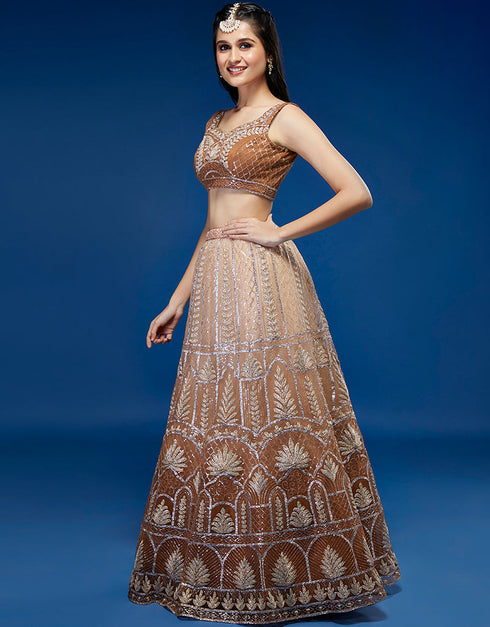 Rust Net Lehenga Choli Closure View