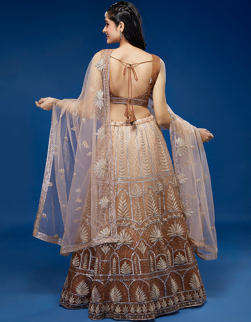 Rust Net Lehenga Choli Back View