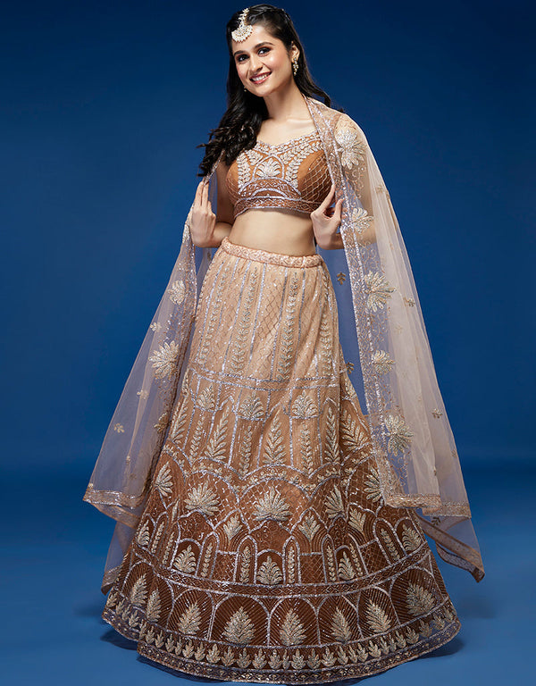 Rust Net Lehenga Choli