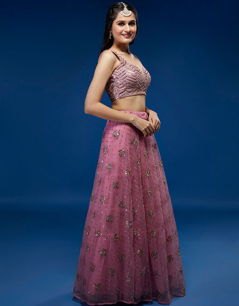 Pink Net Lehenga Choli Closure View