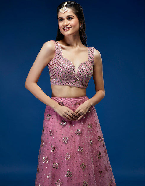 Pink Net Lehenga Choli Salwar Kameez