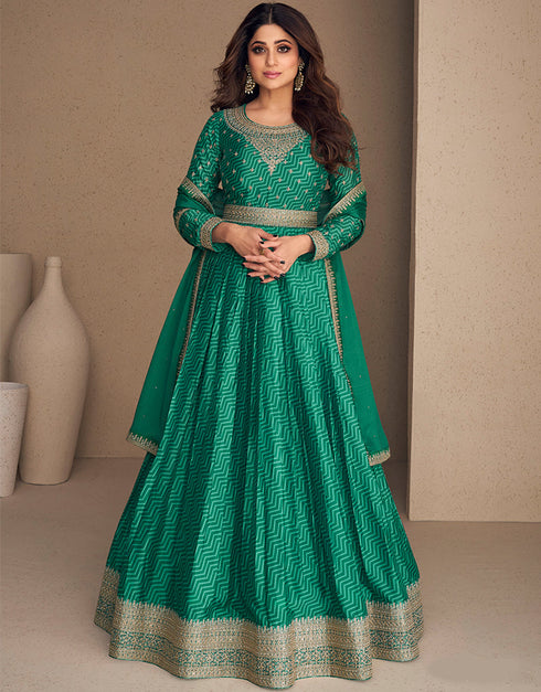 Rama Green Chinon Silk N/A Anarkali Closure View