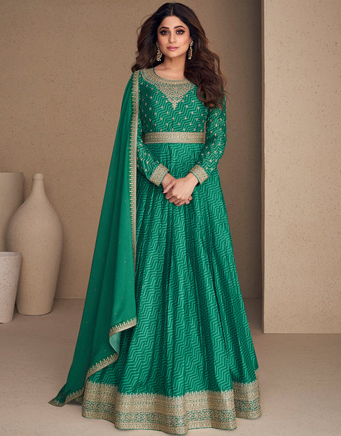 Rama Green Chinon Silk N/A Anarkali