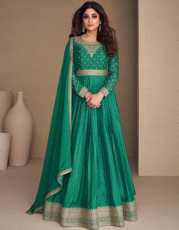 Rama Green Chinon Silk N/A Anarkali