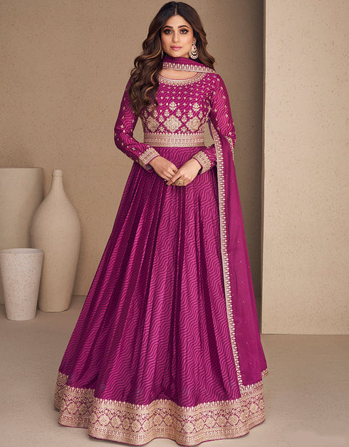 Purple Chinon Silk N/A Anarkali Closure View