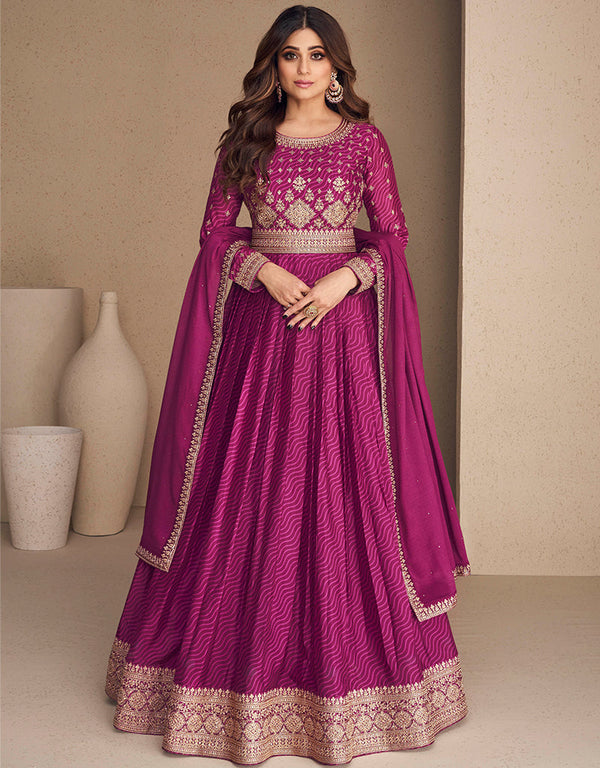 Purple Chinon Silk N/A Anarkali