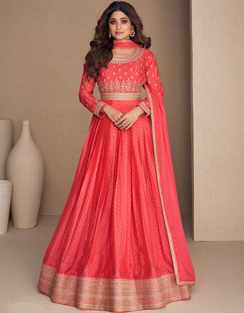 Pink Chinon Silk N/A Anarkali Closure View