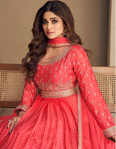 Pink Chinon Silk N/A Anarkali Back View