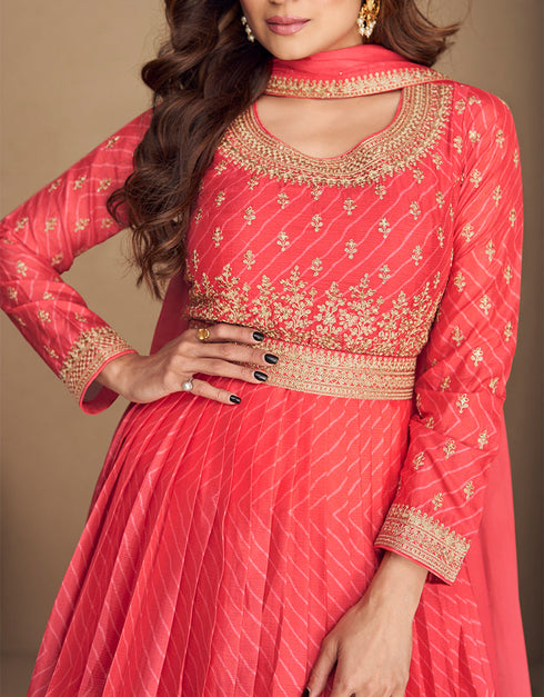 Pink Chinon Silk N/A Anarkali Salwar Kameez