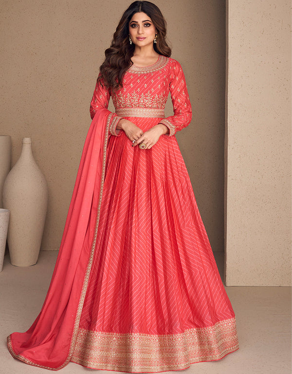 Pink Chinon Silk N/A Anarkali