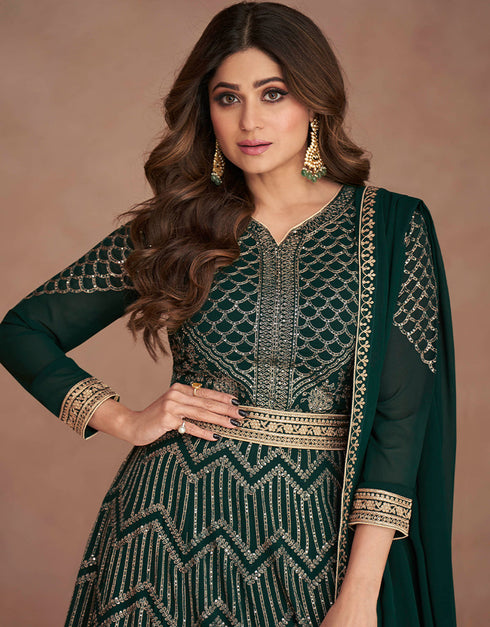 Green Real Georgette N/A Anarkali Closure View