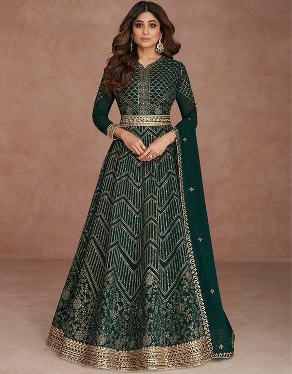 Green Real Georgette N/A Anarkali