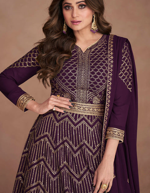 Wine Real Georgette N/A Anarkali Closure View